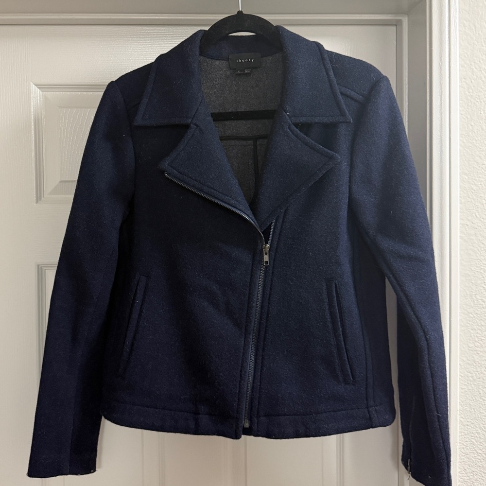 Theory Dark Blue Women's Zip Wool Blazer Jacket